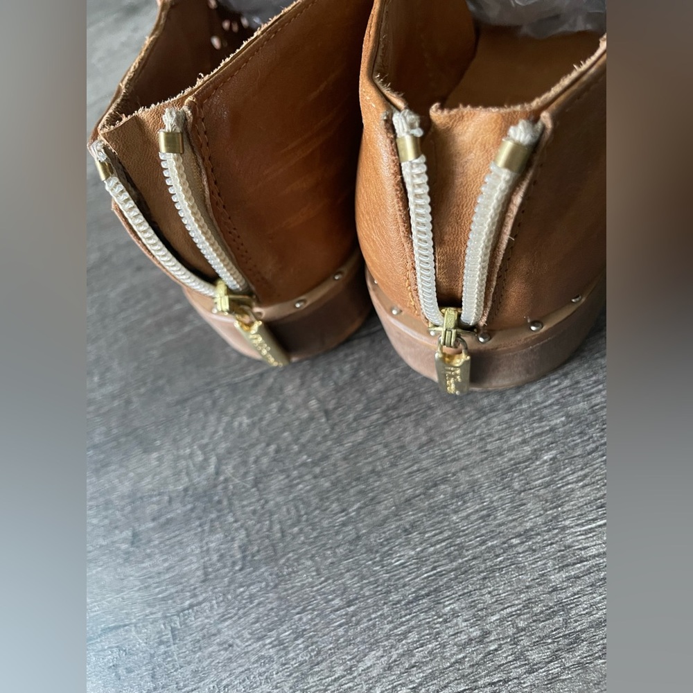 Pier francesco Vincents Tan Leather Eyelets Zip Cap Toe Flat Shoes - Picture 5 of 8